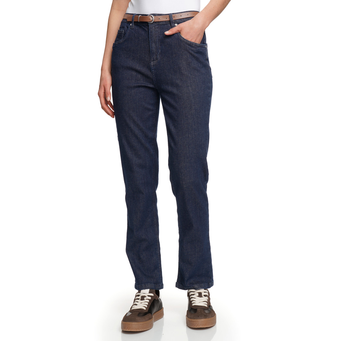 Damen Straight-Jeans mit Gürtel