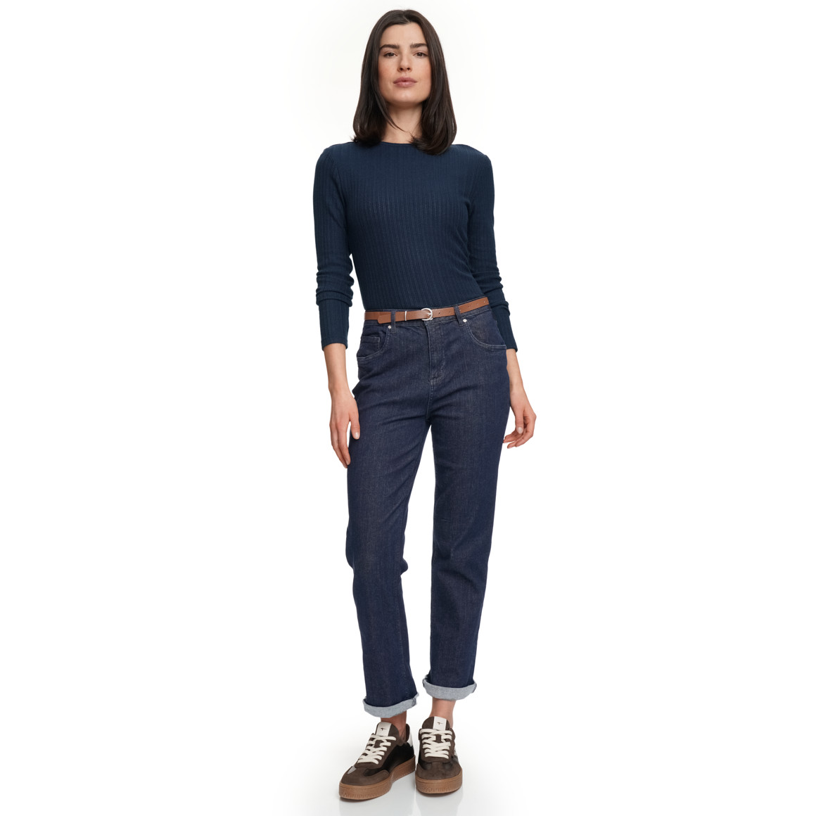 Damen Langarmshirt mit Strukturstreifen