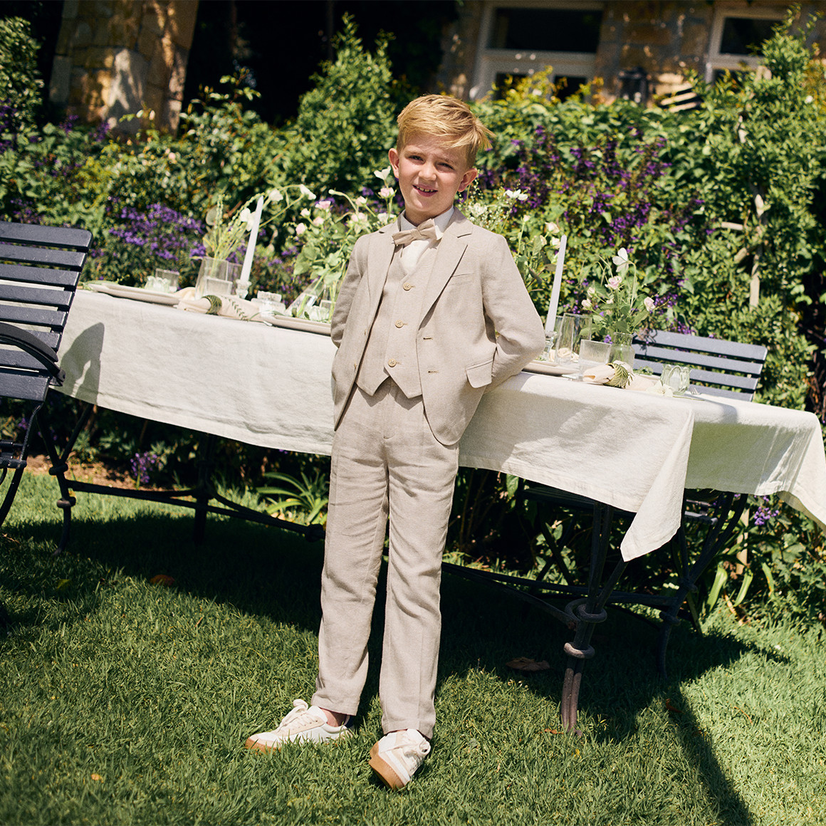 Geklede linnen broek voor jongens met bretels