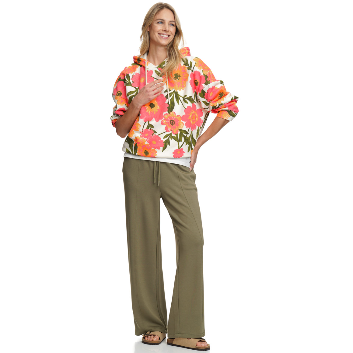 Damen Hoodie mit Blumen-Print