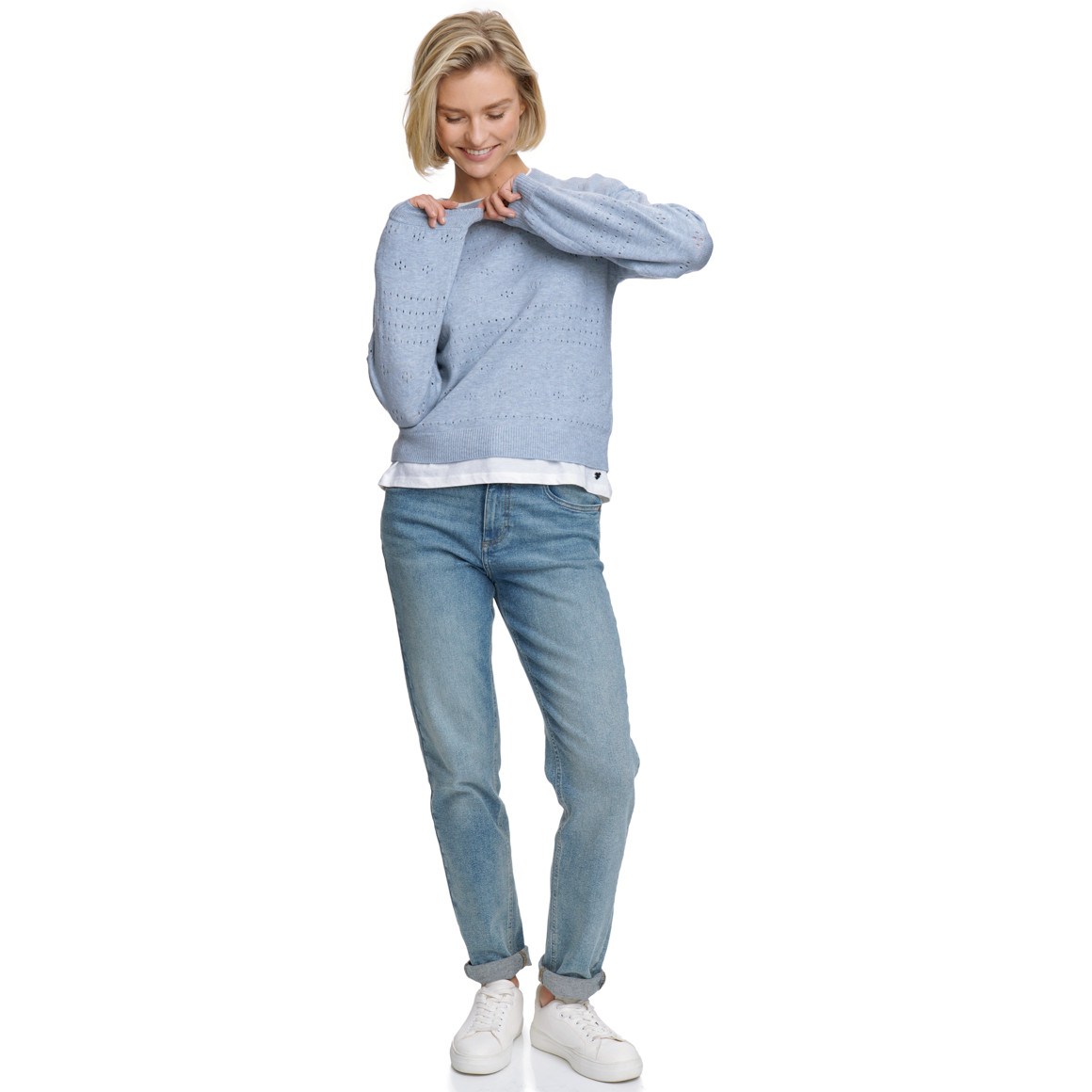 Damen Strickpullover mit Lochmuster