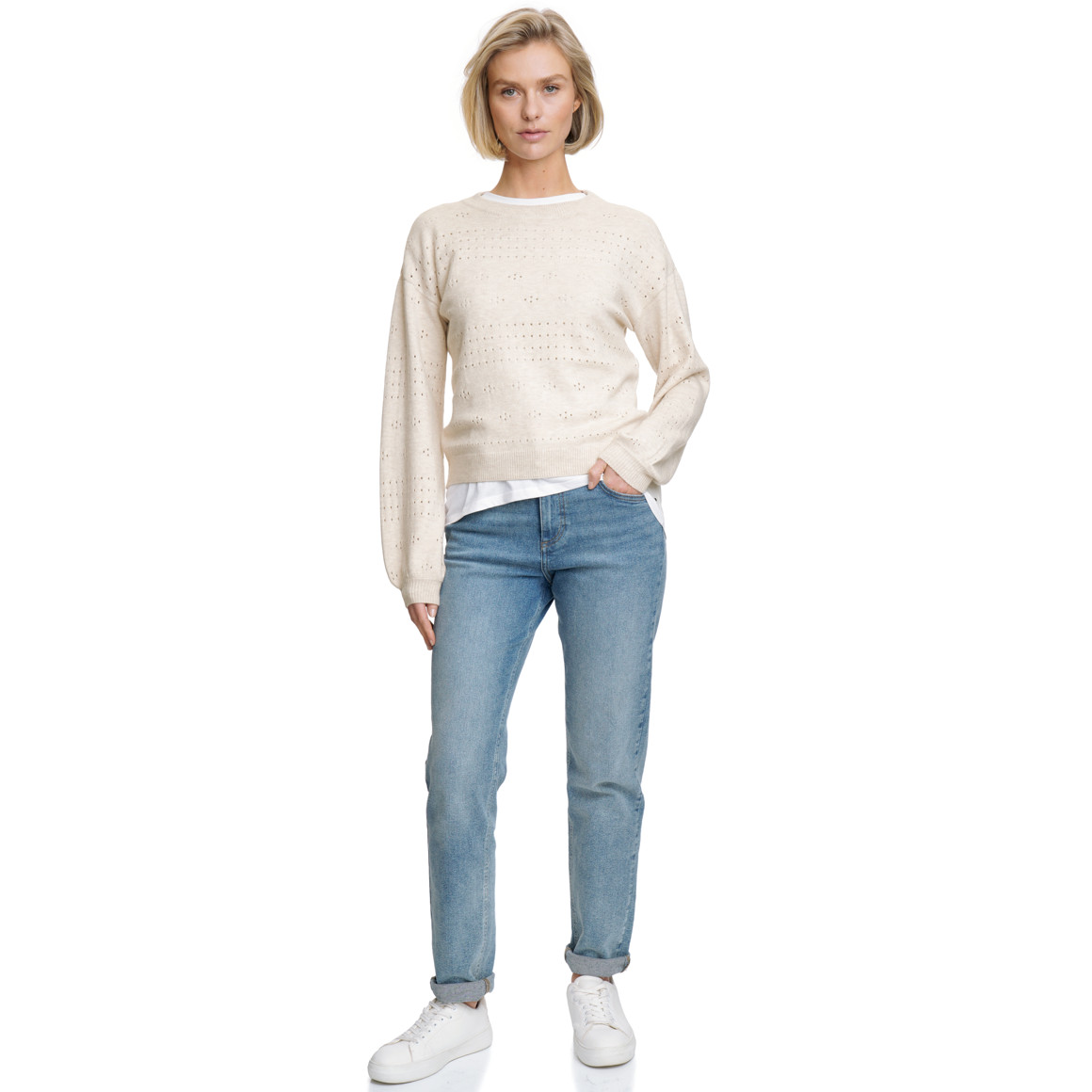 Damen Strickpullover mit Lochmuster