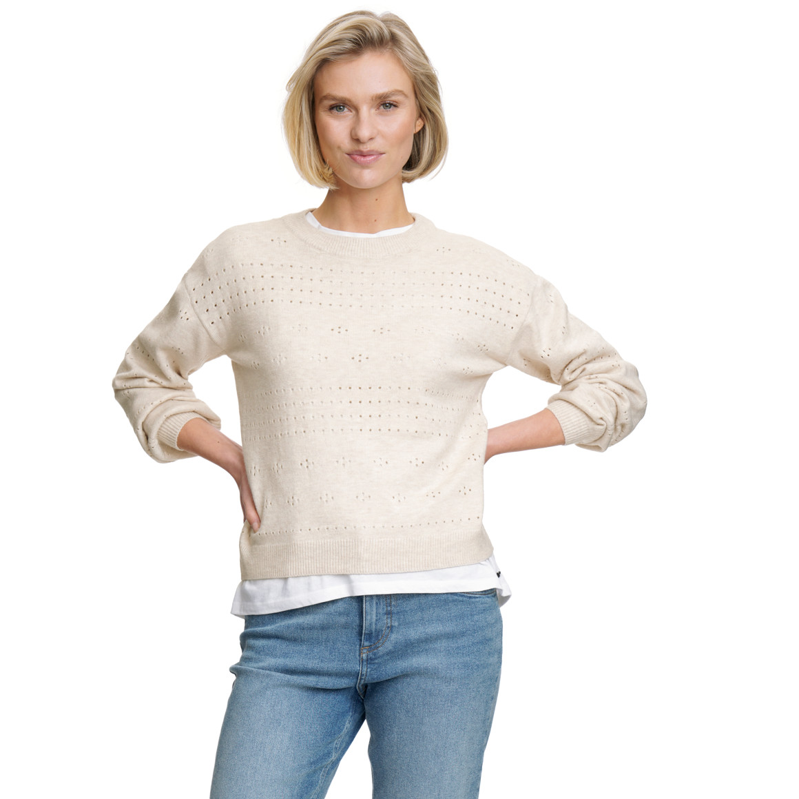 Damen Strickpullover mit Lochmuster