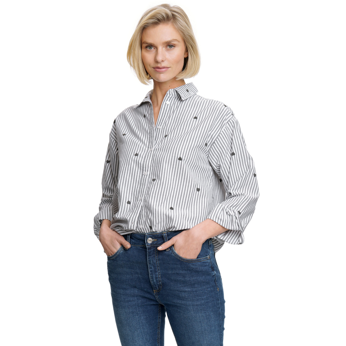 Damen Bluse mit Herz-Stickerei