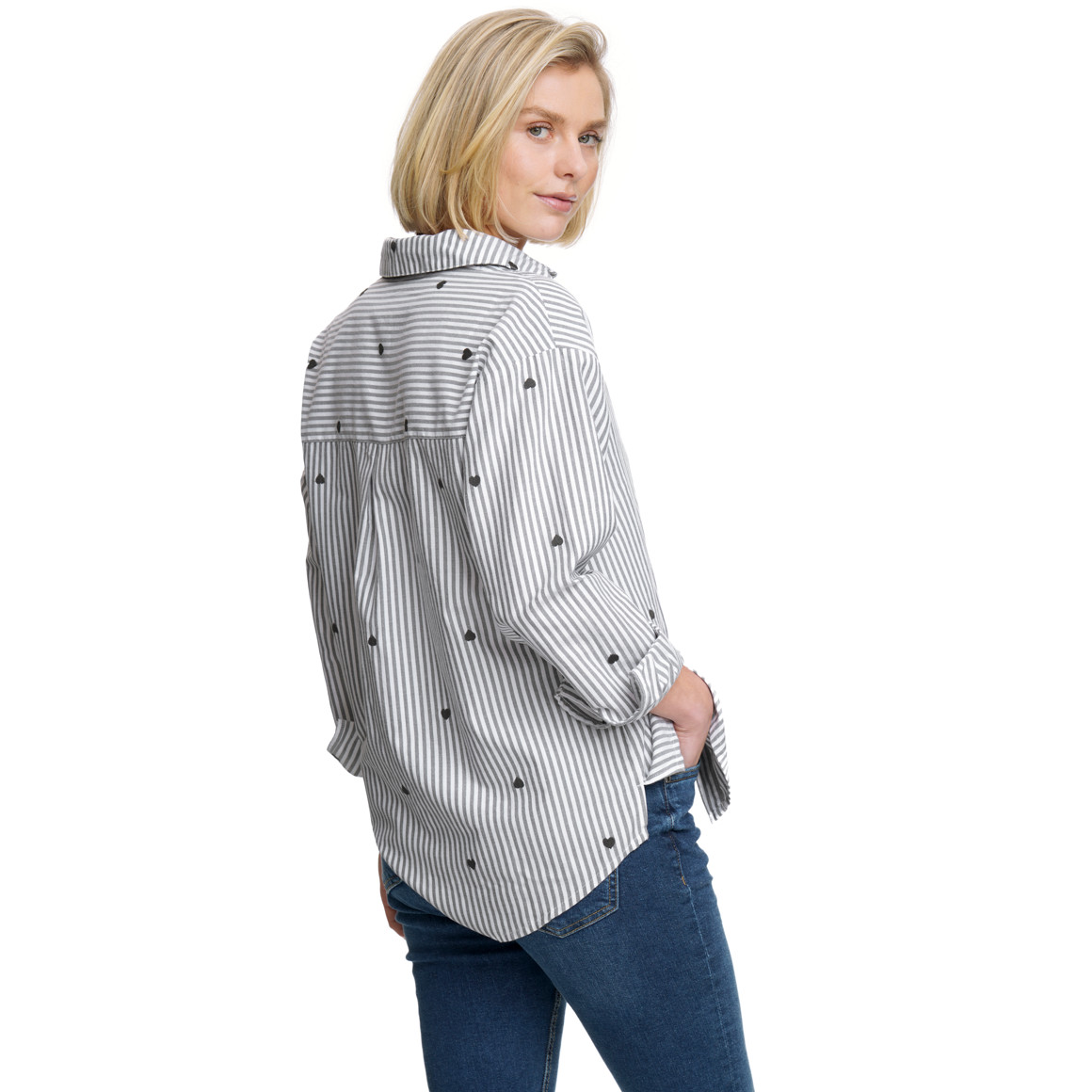 Damen Bluse mit Herz-Stickerei