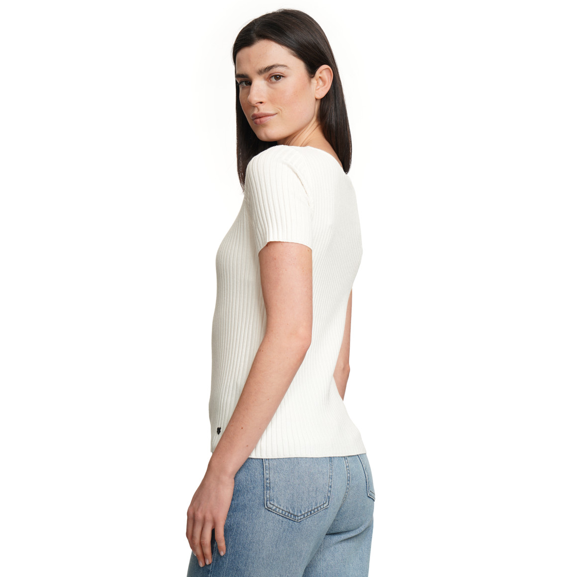 Damen Kurzarm-Strickpullover mit Rippstruktur