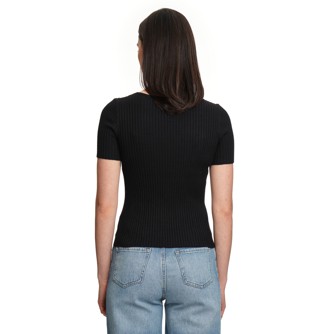 Damen Kurzarm-Strickpullover mit Rippstruktur