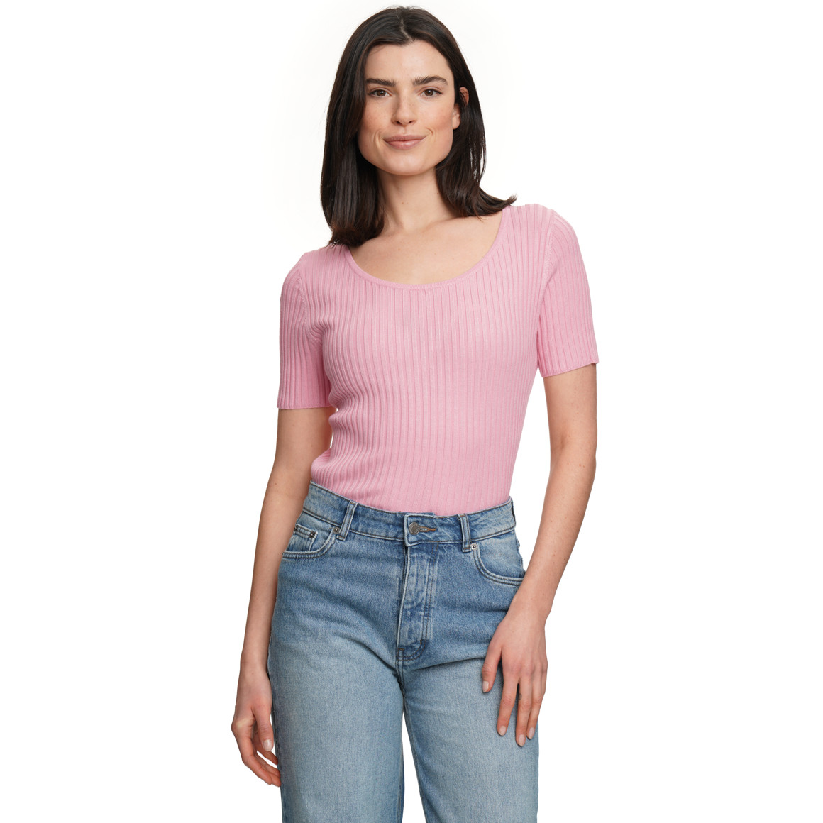 Damen Kurzarm-Strickpullover mit Rippstruktur