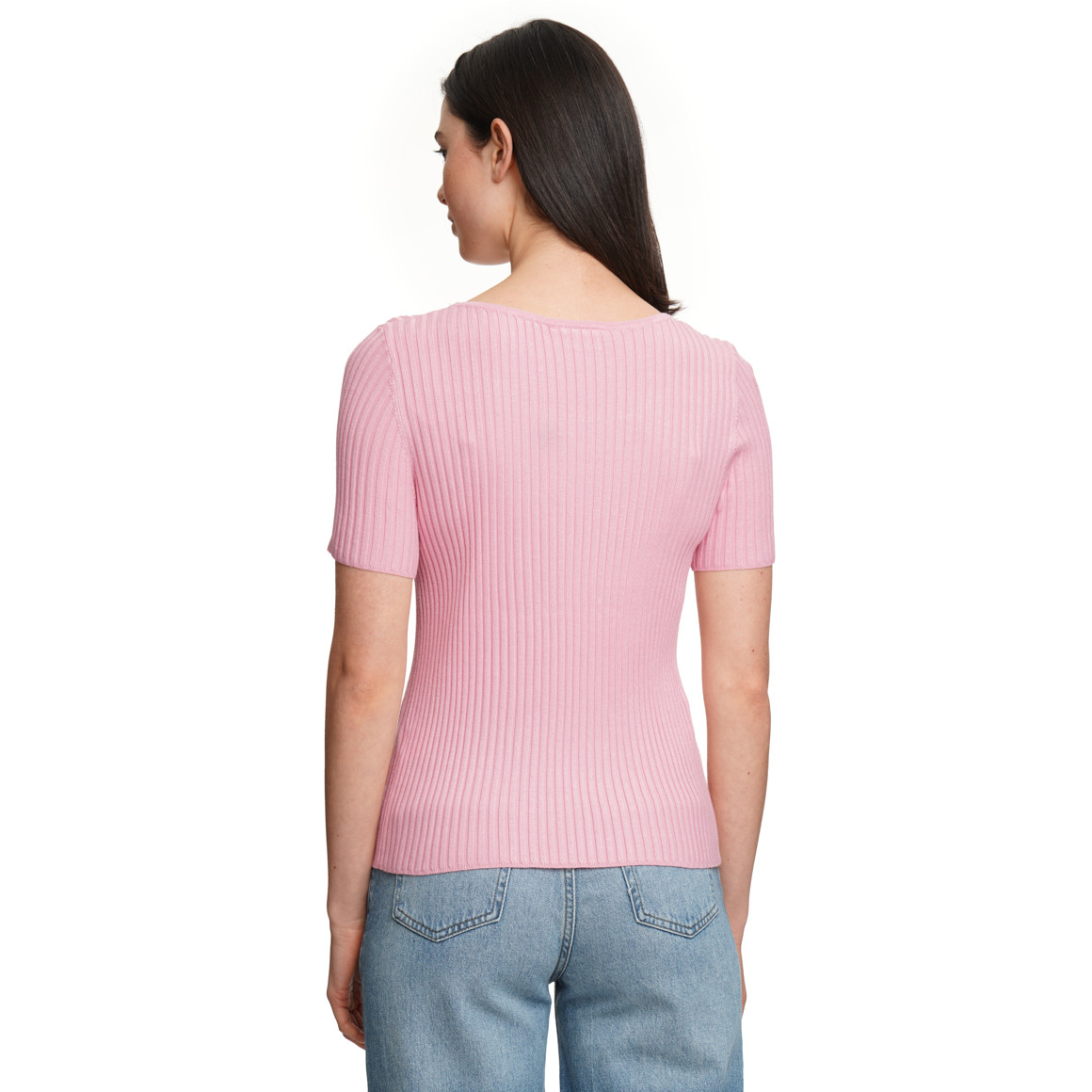 Damen Kurzarm-Strickpullover mit Rippstruktur