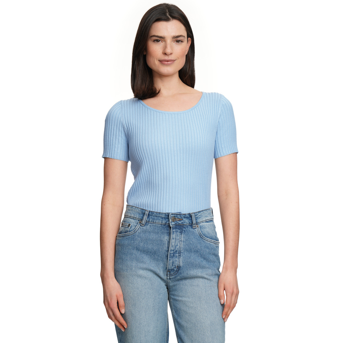 Damen Kurzarm-Strickpullover mit Rippstruktur