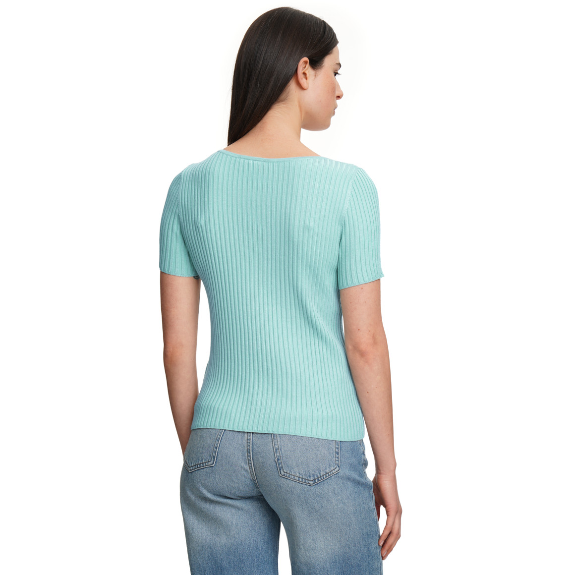 Damen Kurzarm-Strickpullover mit Rippstruktur