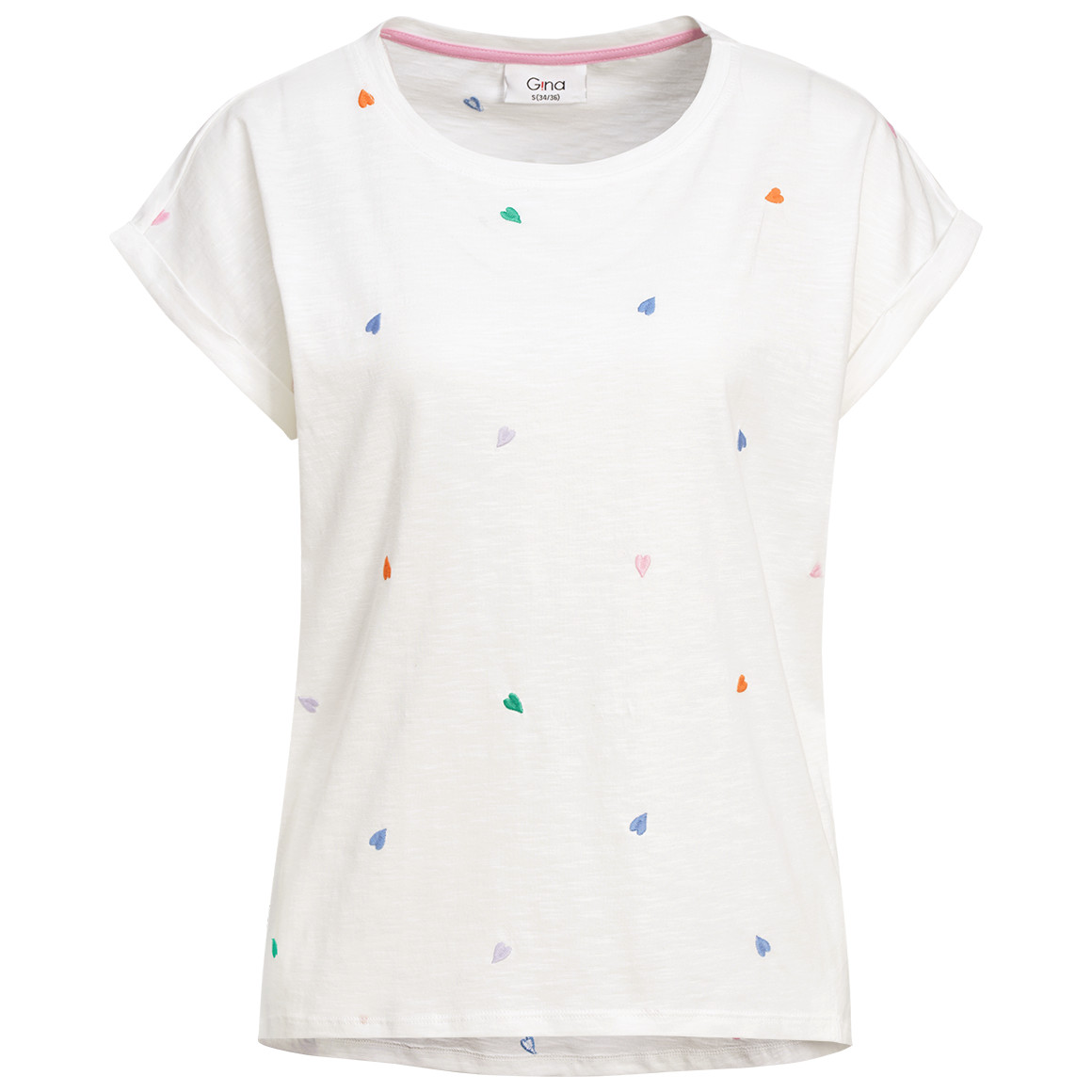 Damen T-Shirt mit Herz-Stickerei