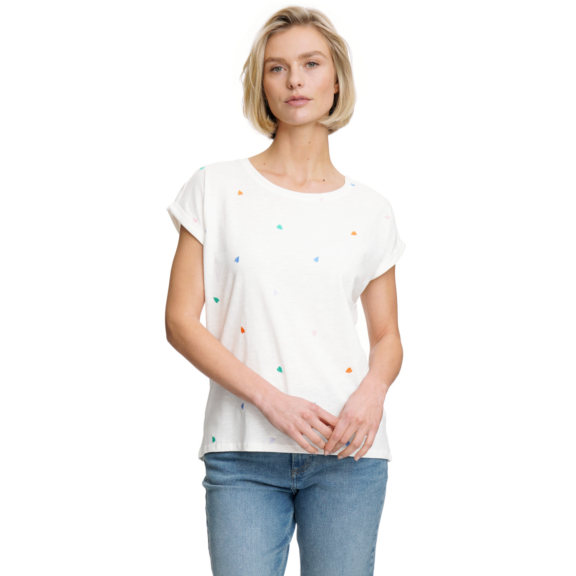 Damen T-Shirt mit Herz-Stickerei