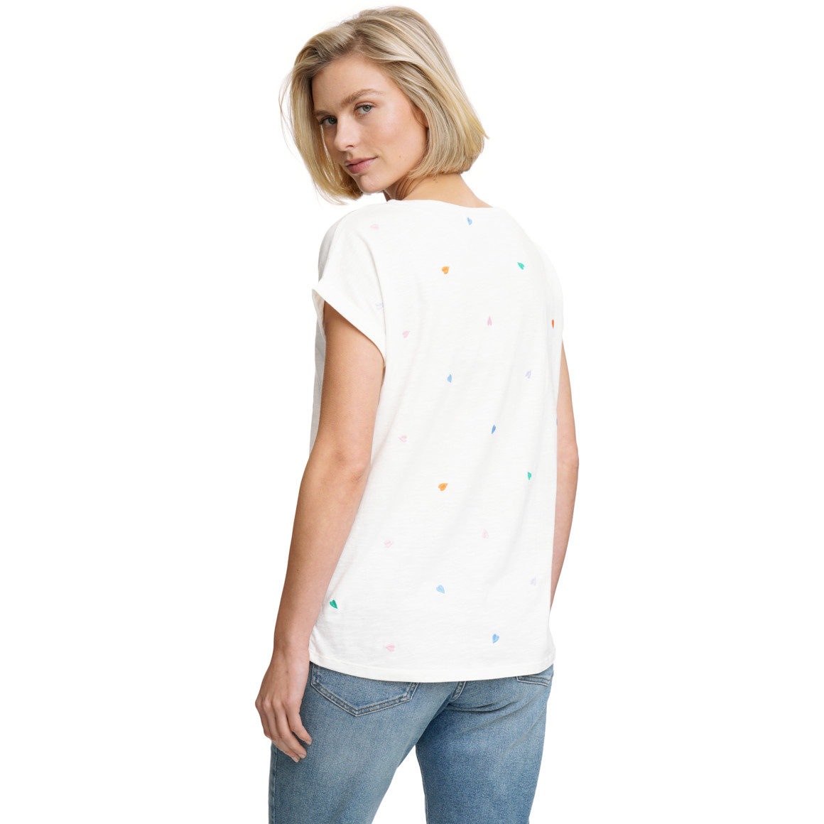 Damen T-Shirt mit Herz-Stickerei