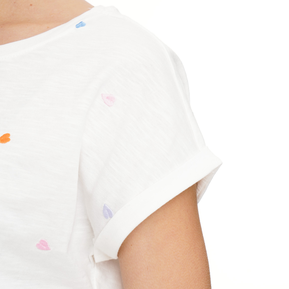 Damen T-Shirt mit Herz-Stickerei