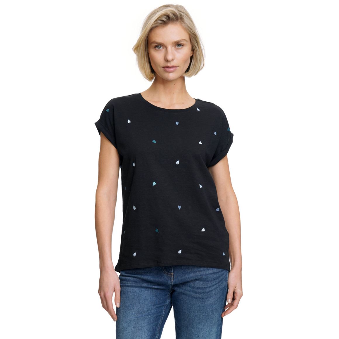 Damen T-Shirt mit Herz-Stickerei