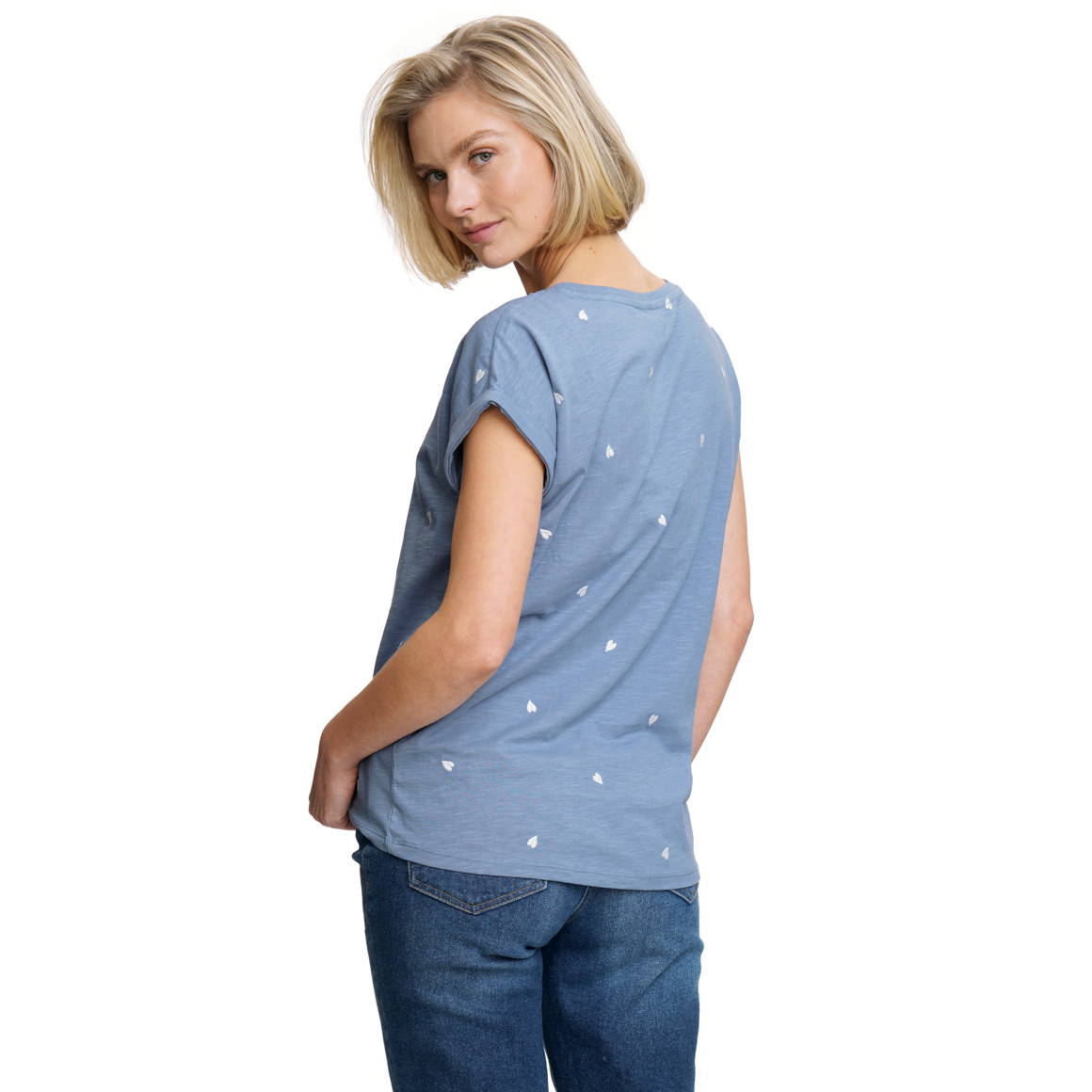 Damen T-Shirt mit Herz-Stickerei