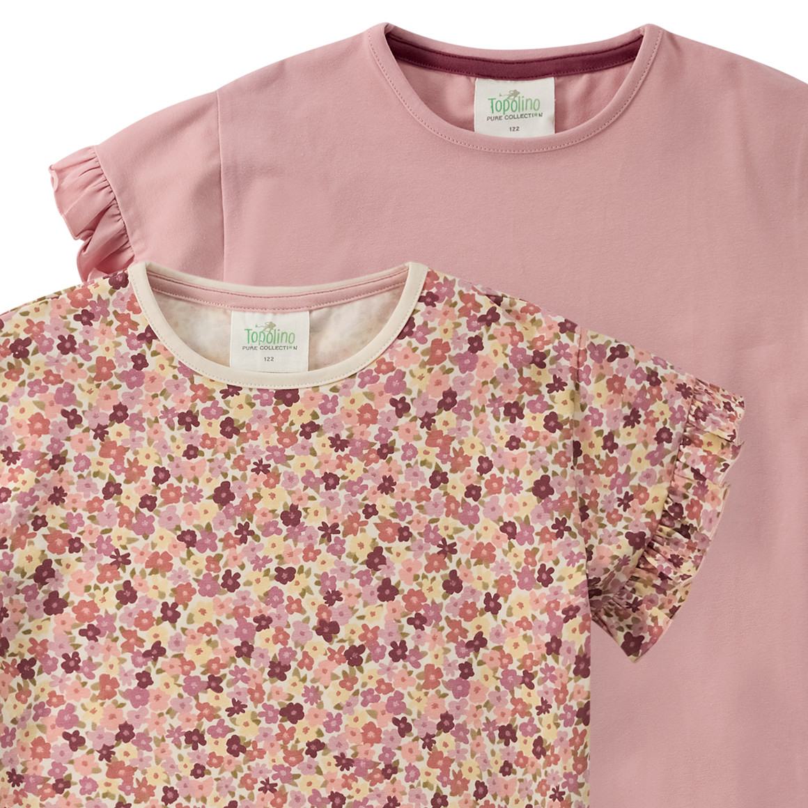 2 Mädchen T-Shirts mit Rüschenärmeln