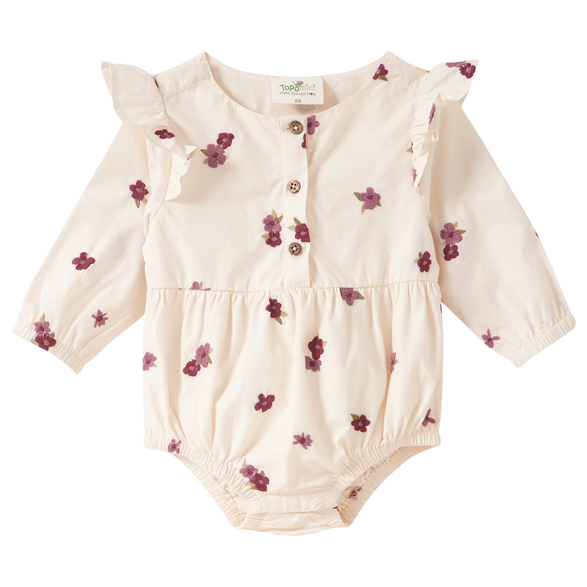 Baby Langarmbody mit Blumen-Stickerei