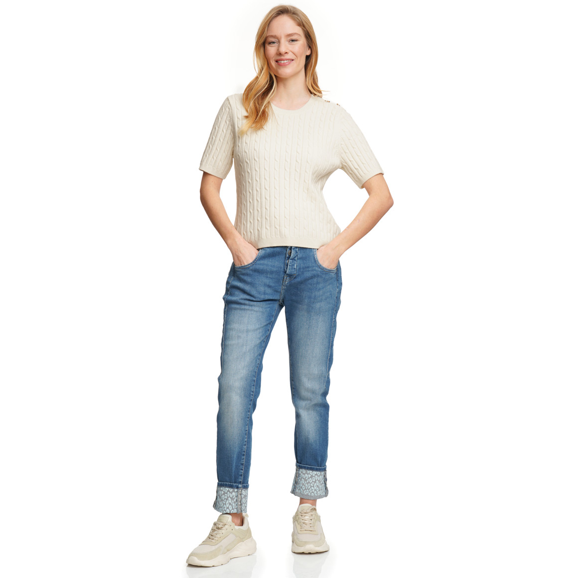 Damen Strickpullover mit Zopfmuster