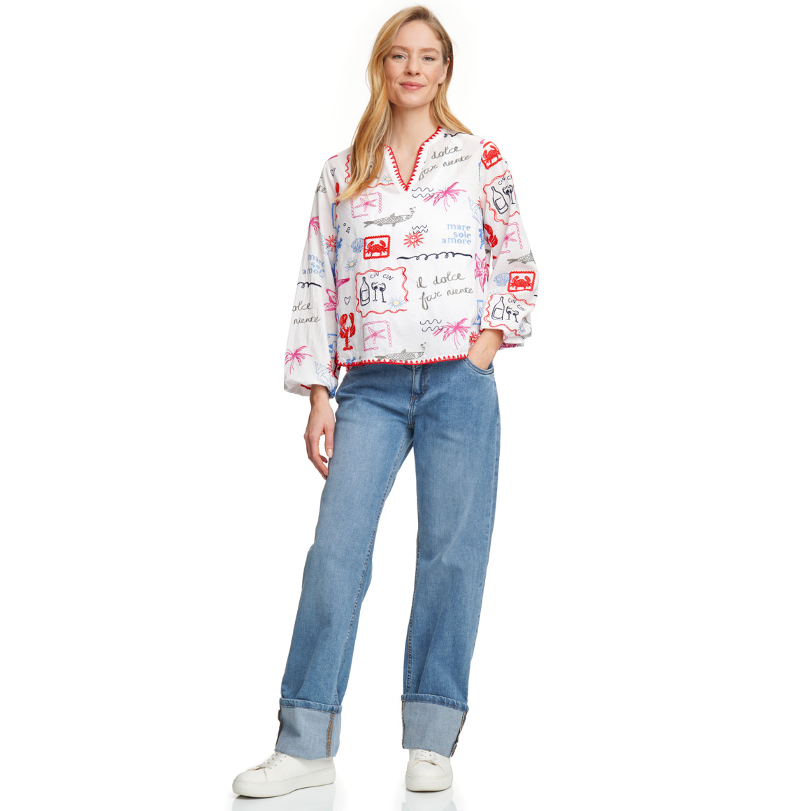 Damen Schlupfbluse mit Stickerei