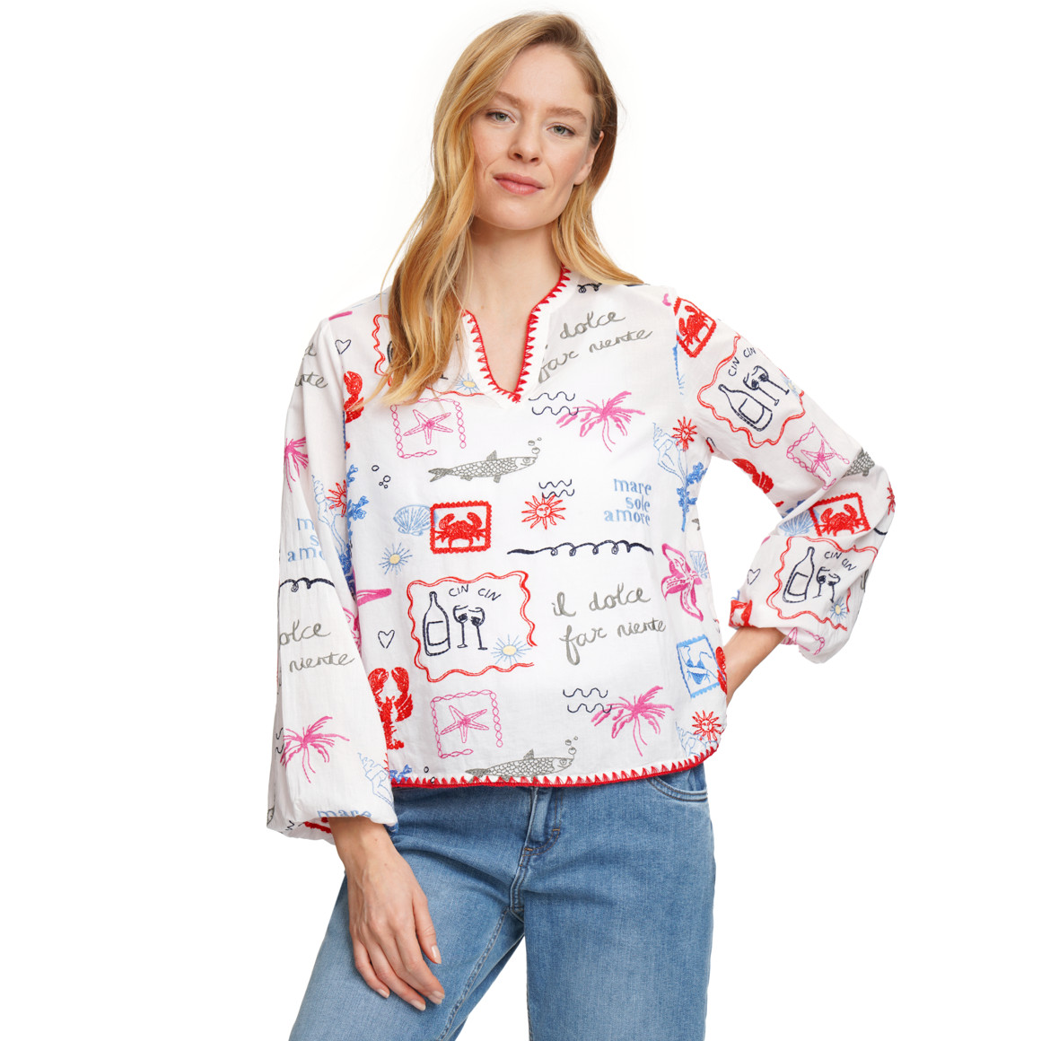 Damen Schlupfbluse mit Stickerei