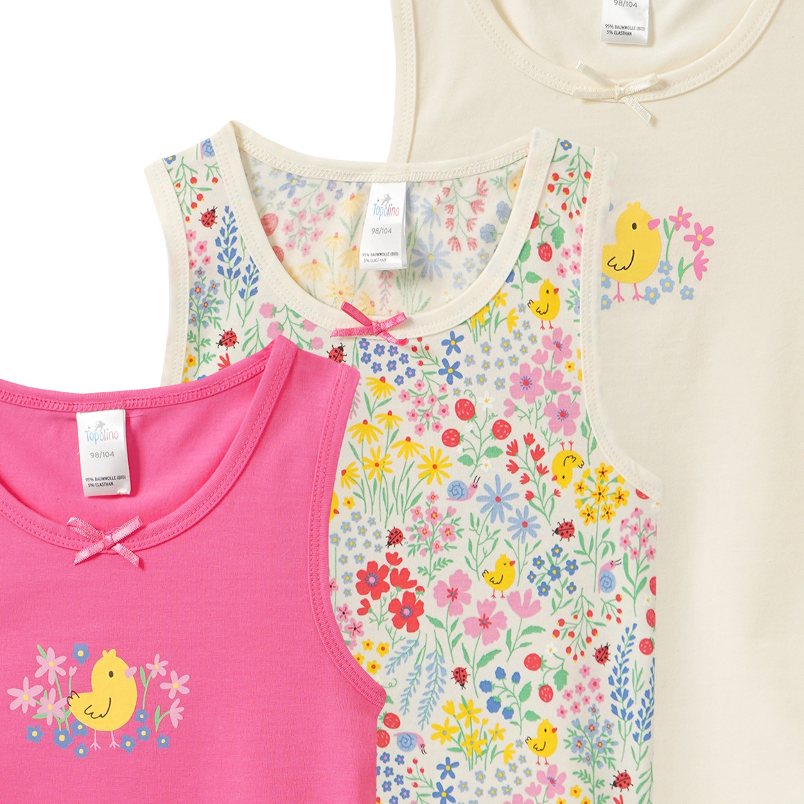 3 Mädchen Unterhemden mit Blumen-Print
