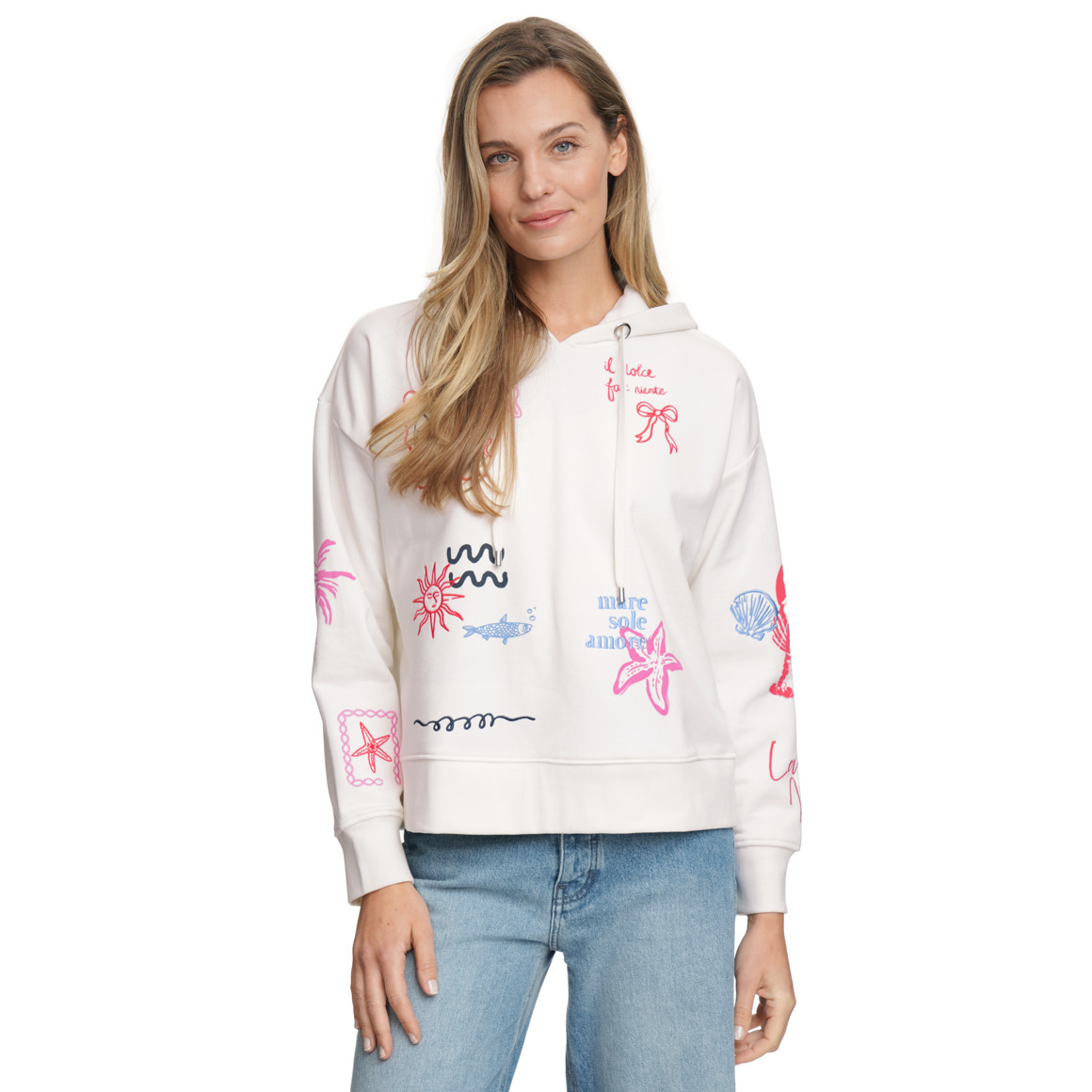 Damen Hoodie mit Print und Stickerei