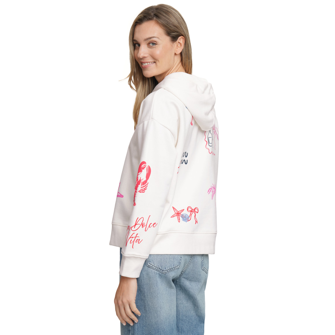 Damen Hoodie mit Print und Stickerei