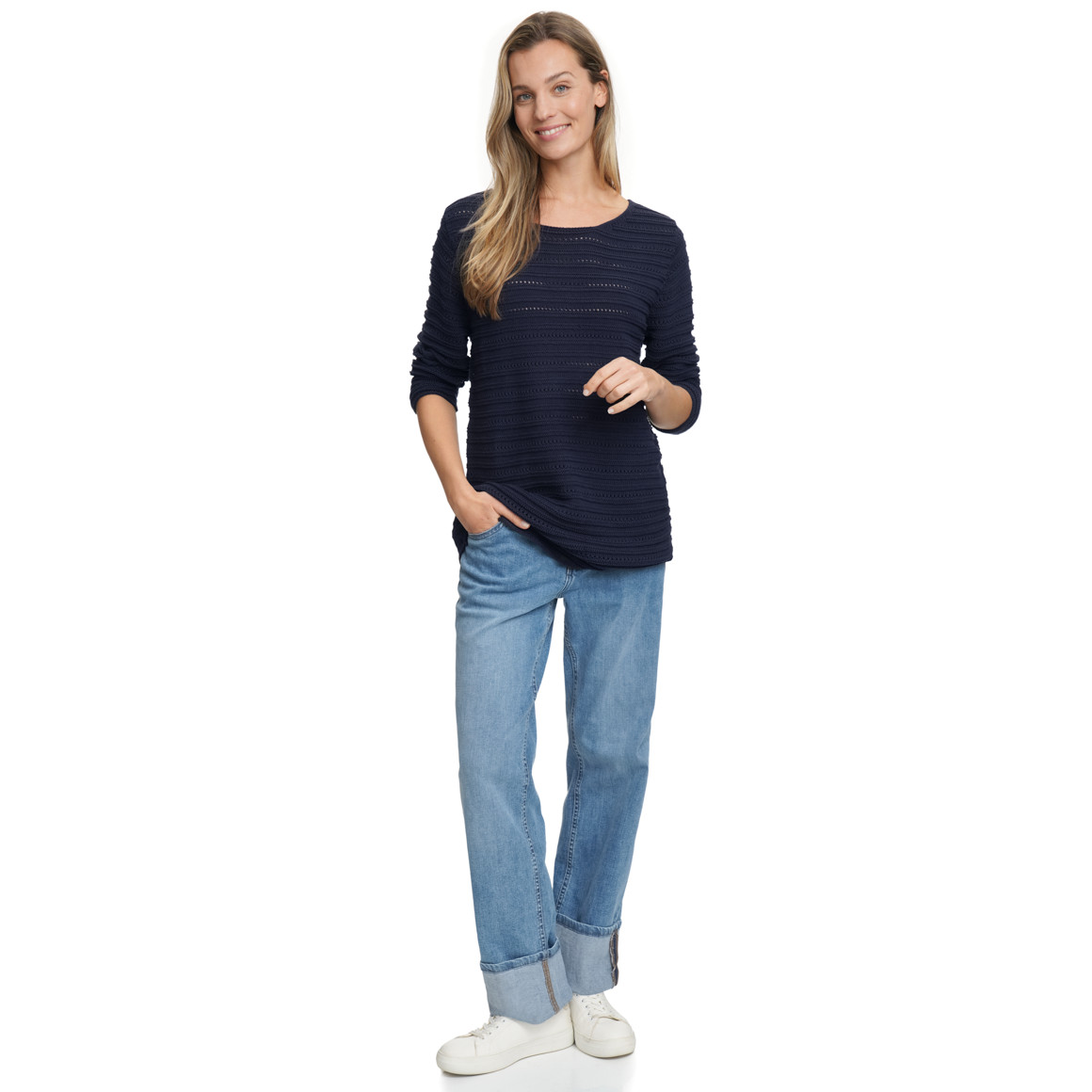 Damen Strickpullover mit Ajourmuster