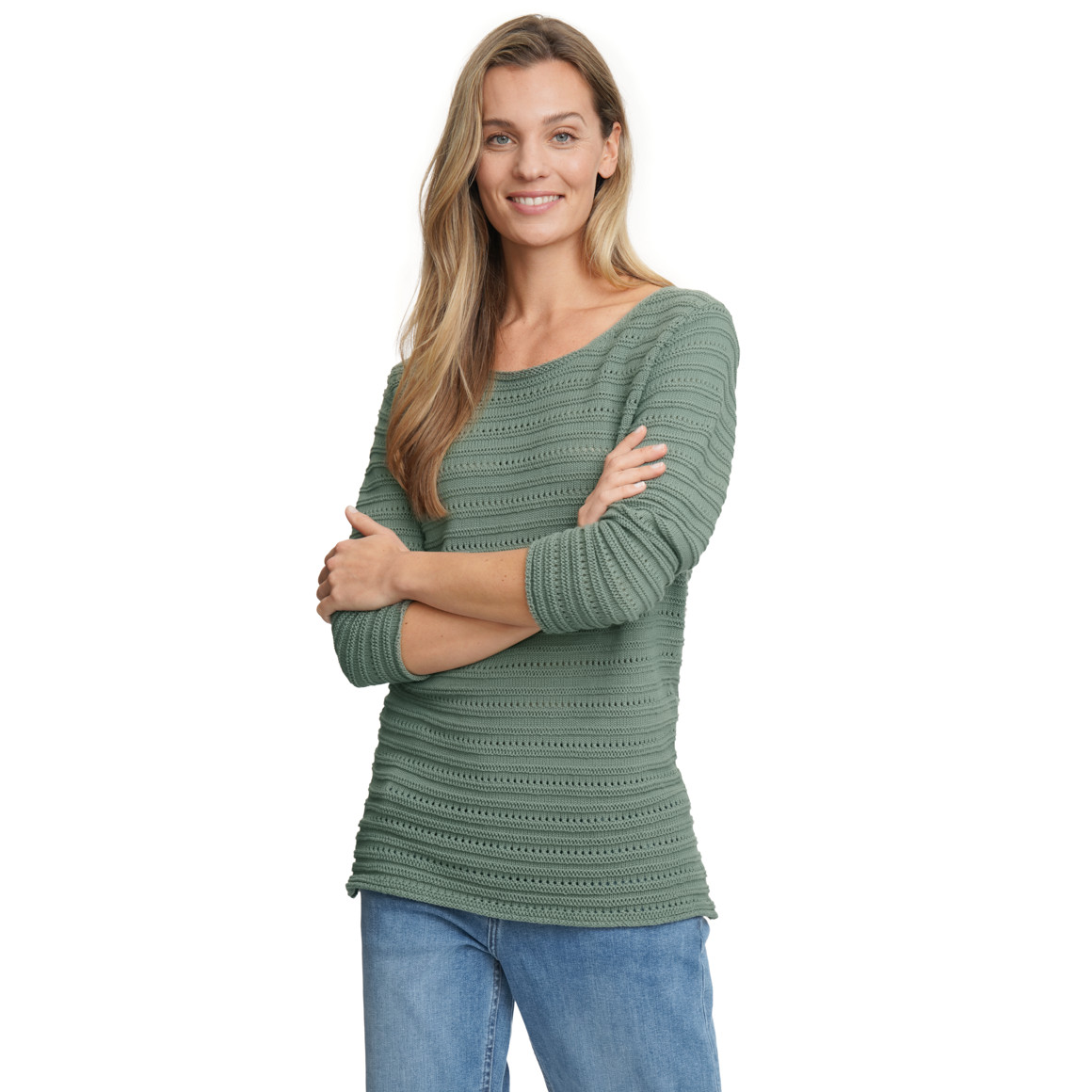 Damen Strickpullover mit Ajourmuster