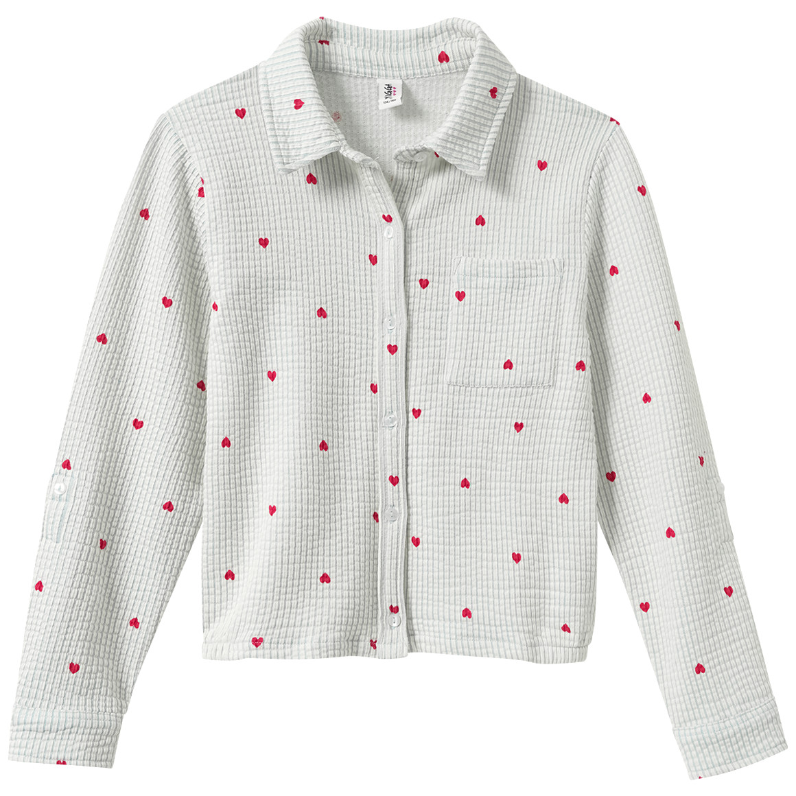 Mädchen Seersucker-Bluse mit Herz-Allover