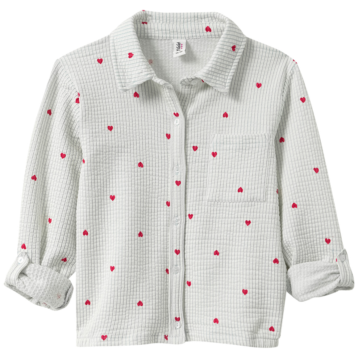 Mädchen Seersucker-Bluse mit Herz-Allover