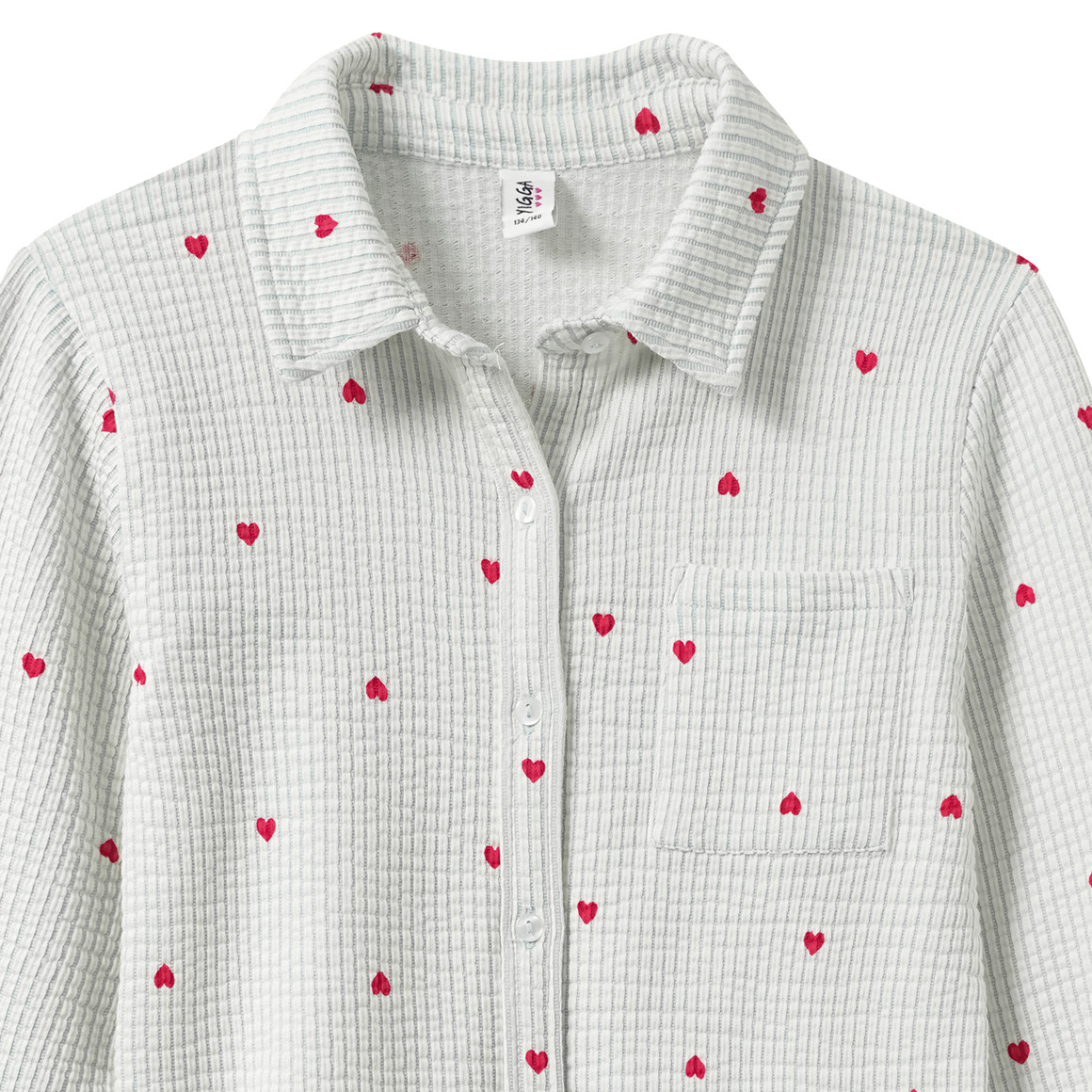 Mädchen Seersucker-Bluse mit Herz-Allover