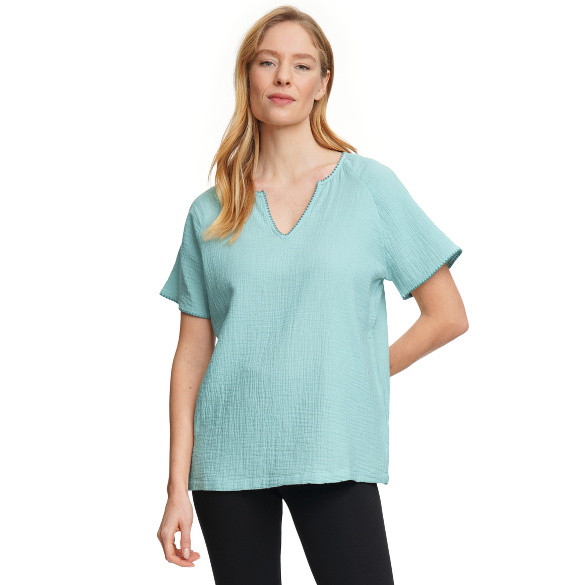 Damen Musselin-Schlafshirt mit V-Ausschnitt