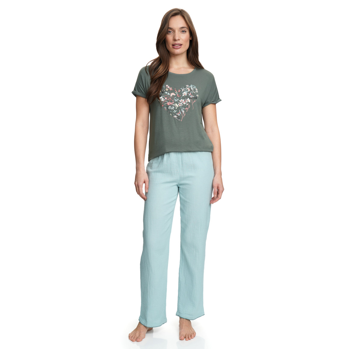 Damen Musselin-Schlafhose mit Elastikbund