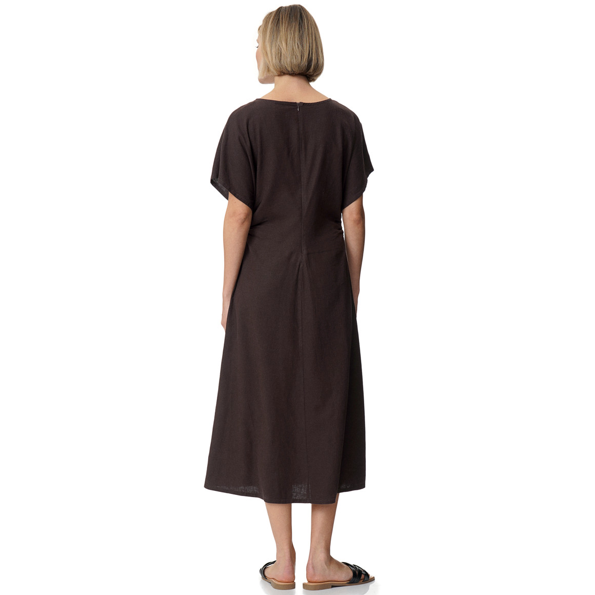 Damen Leinen-Kleid mit kurzen Ärmeln