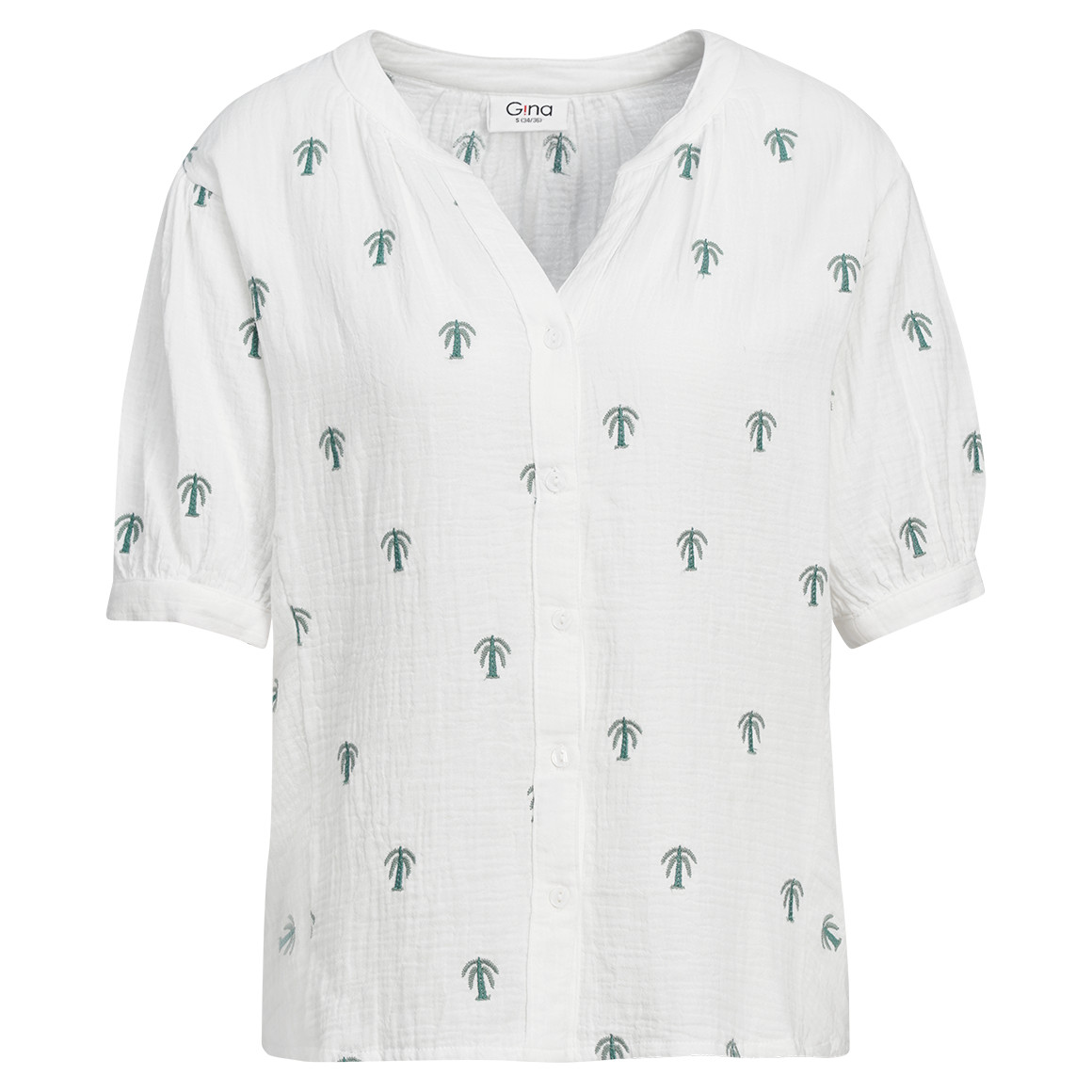 Damen Musselin-Bluse mit Palmen-Stickerei