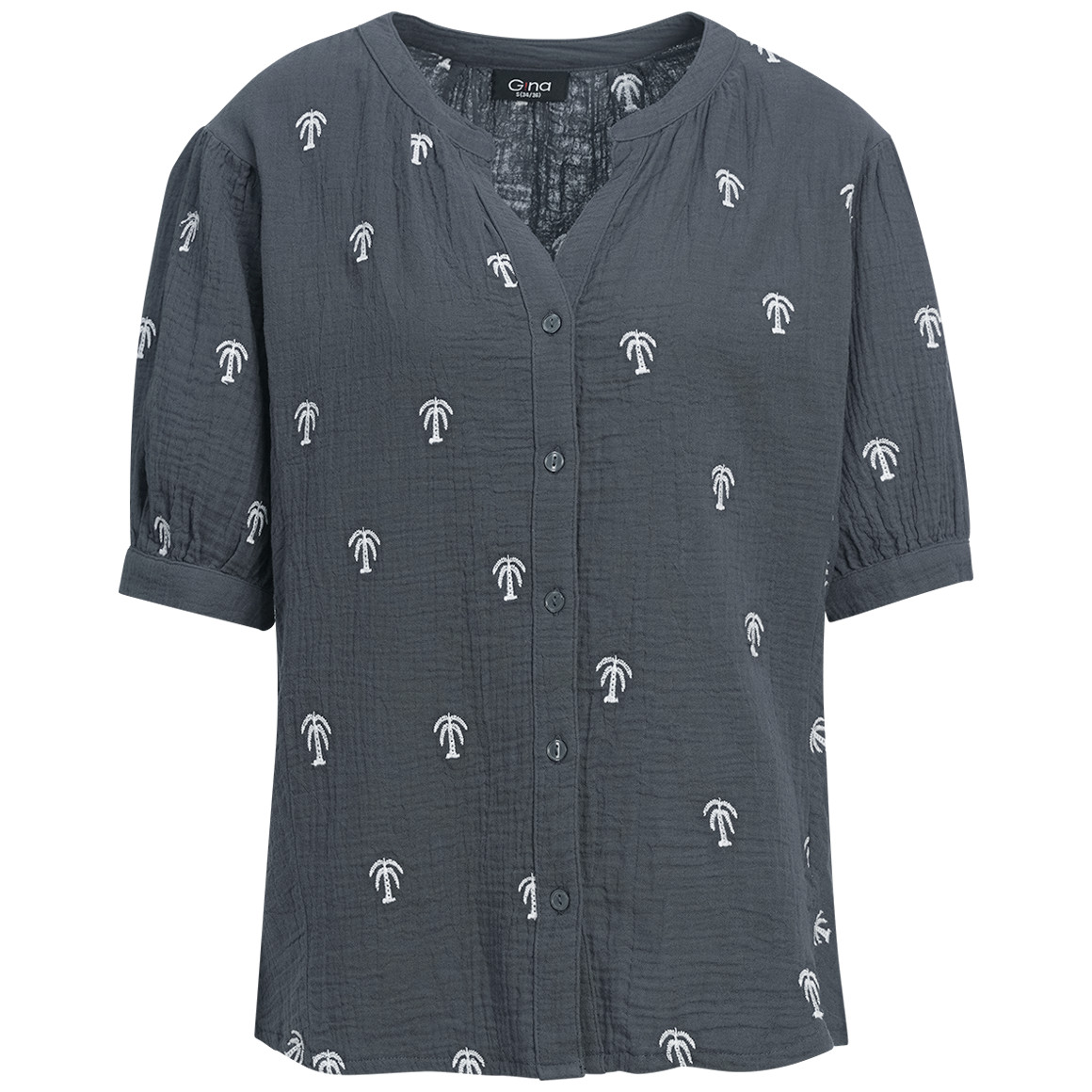 Damen Musselin-Bluse mit Palmen-Stickerei