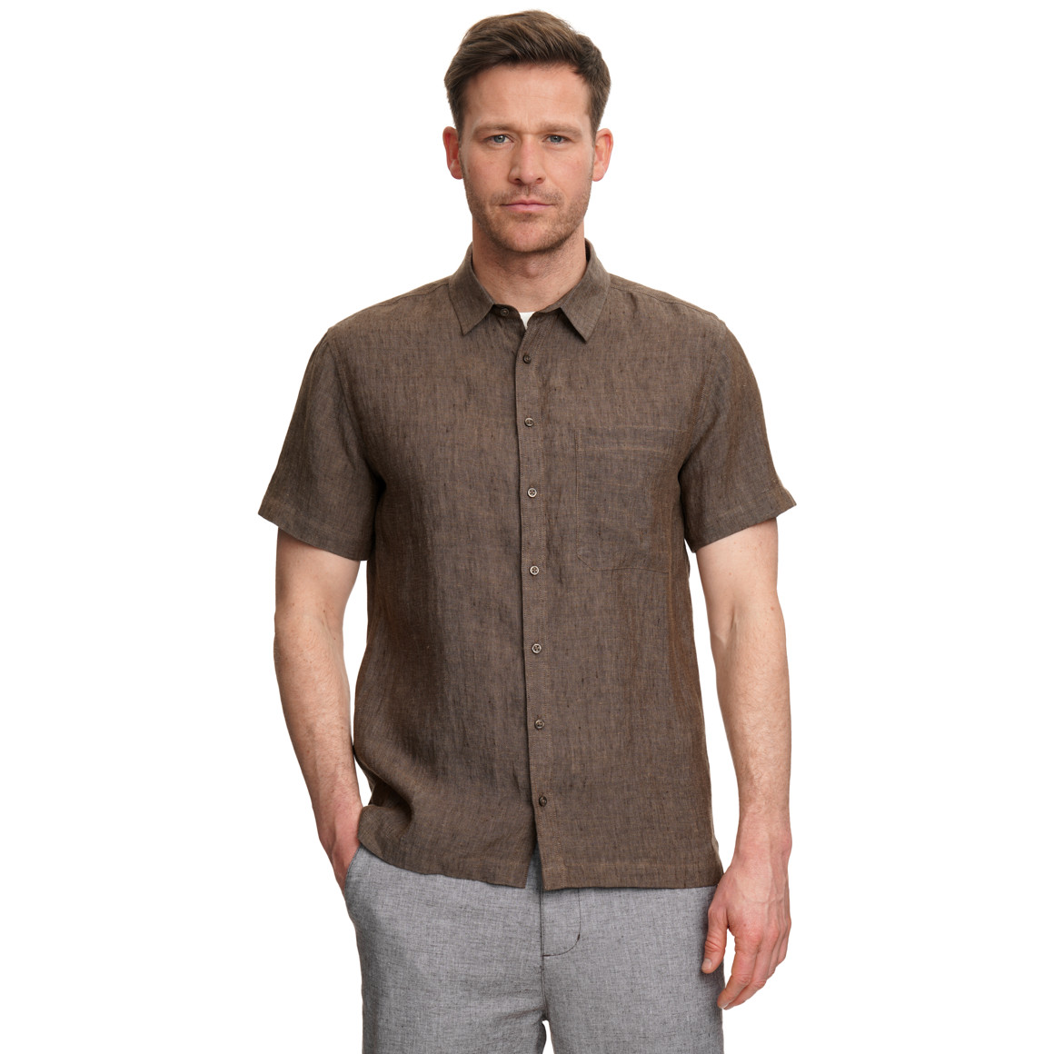 Herren Leinen-Hemd mit kurzen Ärmeln