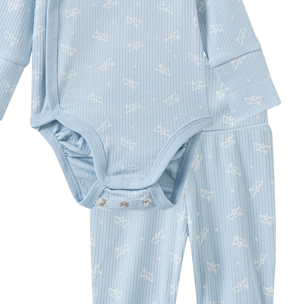Newborn Set aus Wickelbody, Hose und Mütze