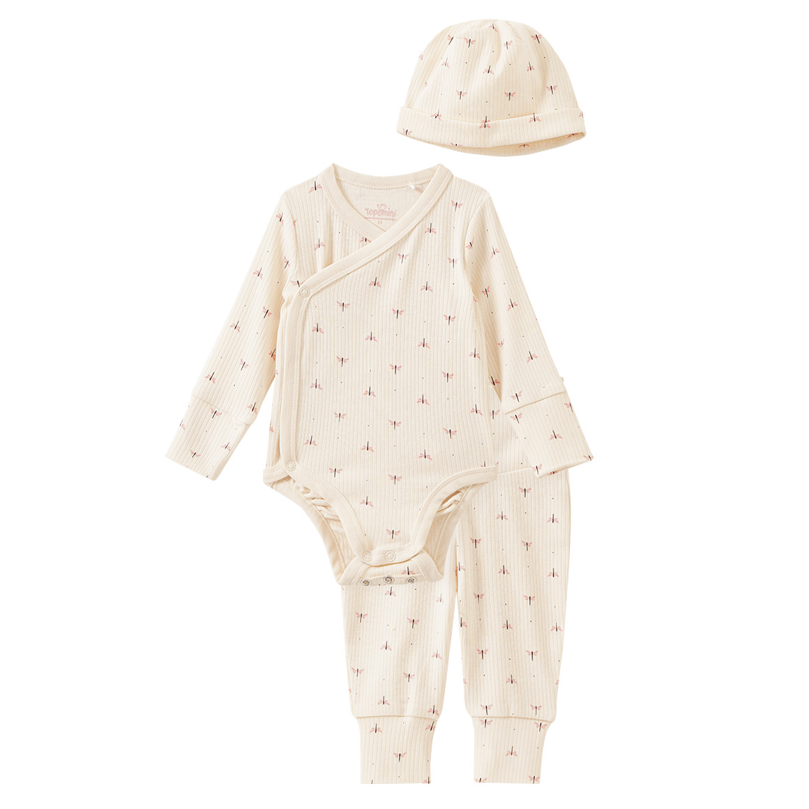 Newborn Set aus Wickelbody, Hose und Mütze
