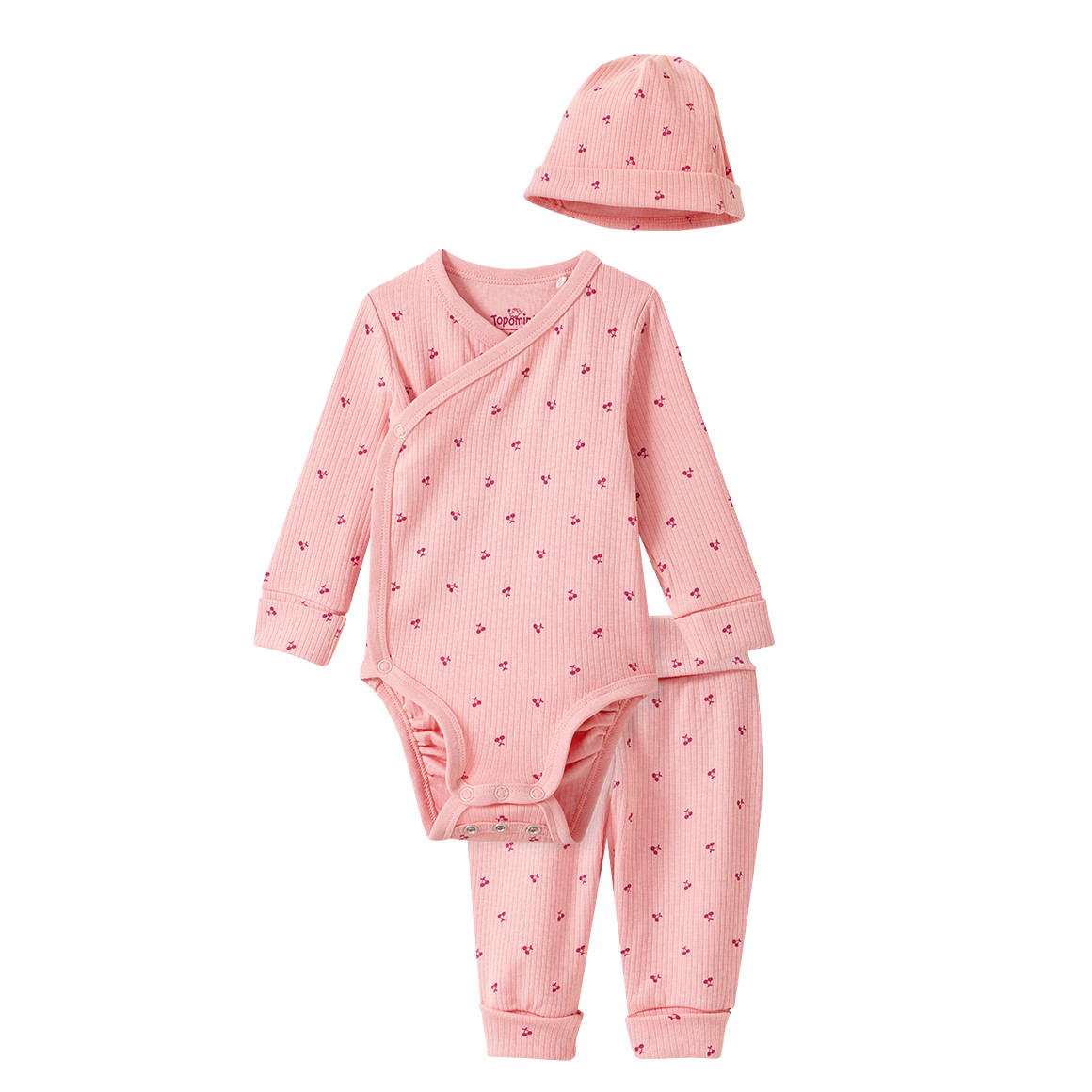 Newborn Set aus Wickelbody, Hose und Mütze