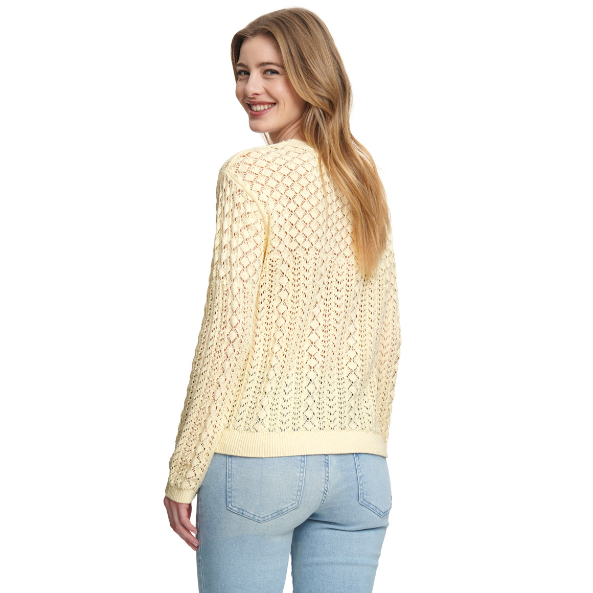Damen Strickpullover mit Häkel-Muster