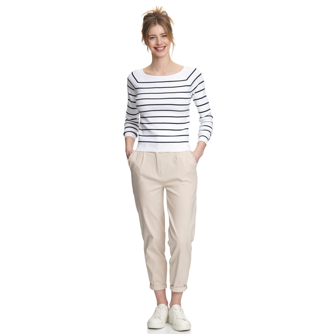 Gebreide damestrui met strepenpatroon