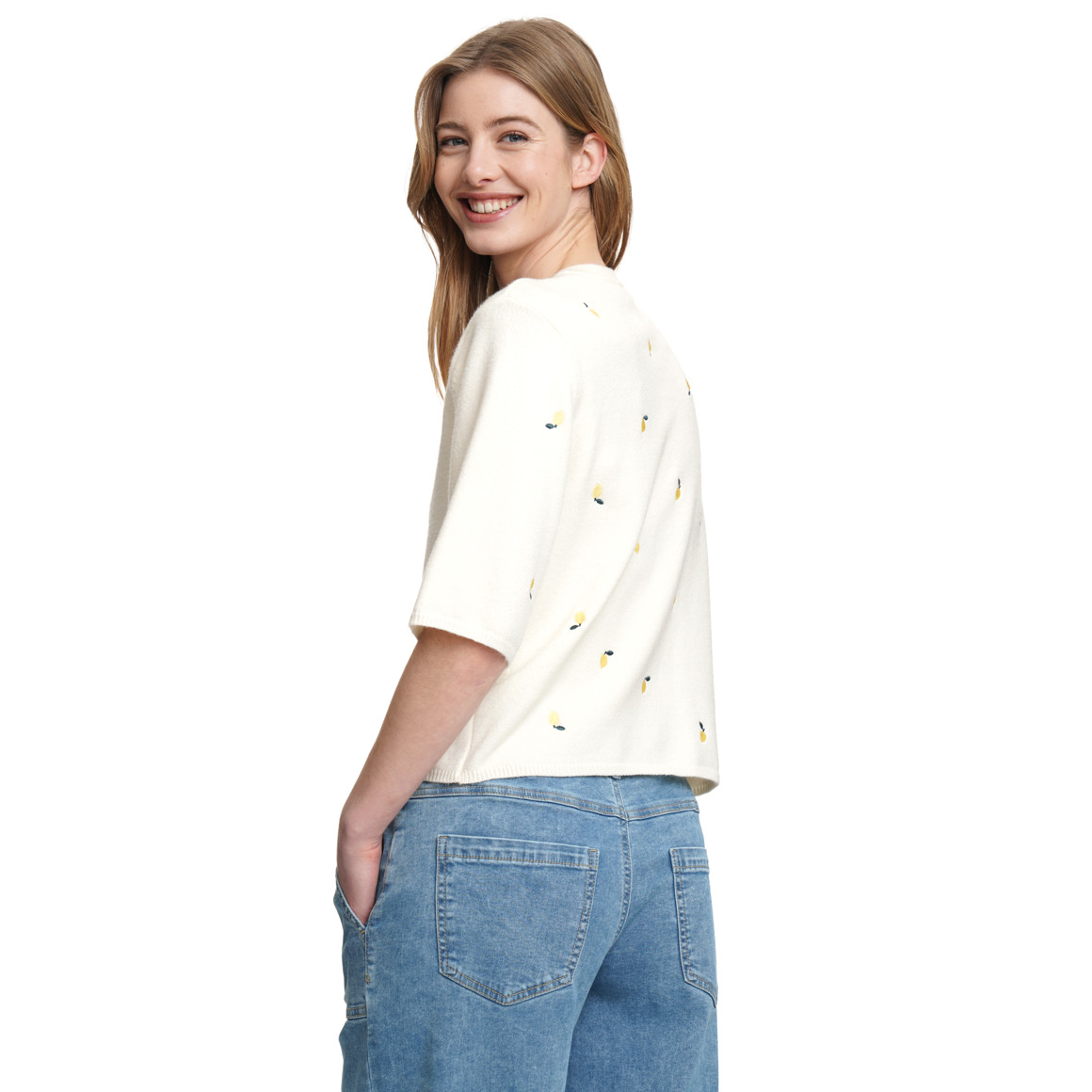 Damen Strickjacke mit Zitronen-Stickerei