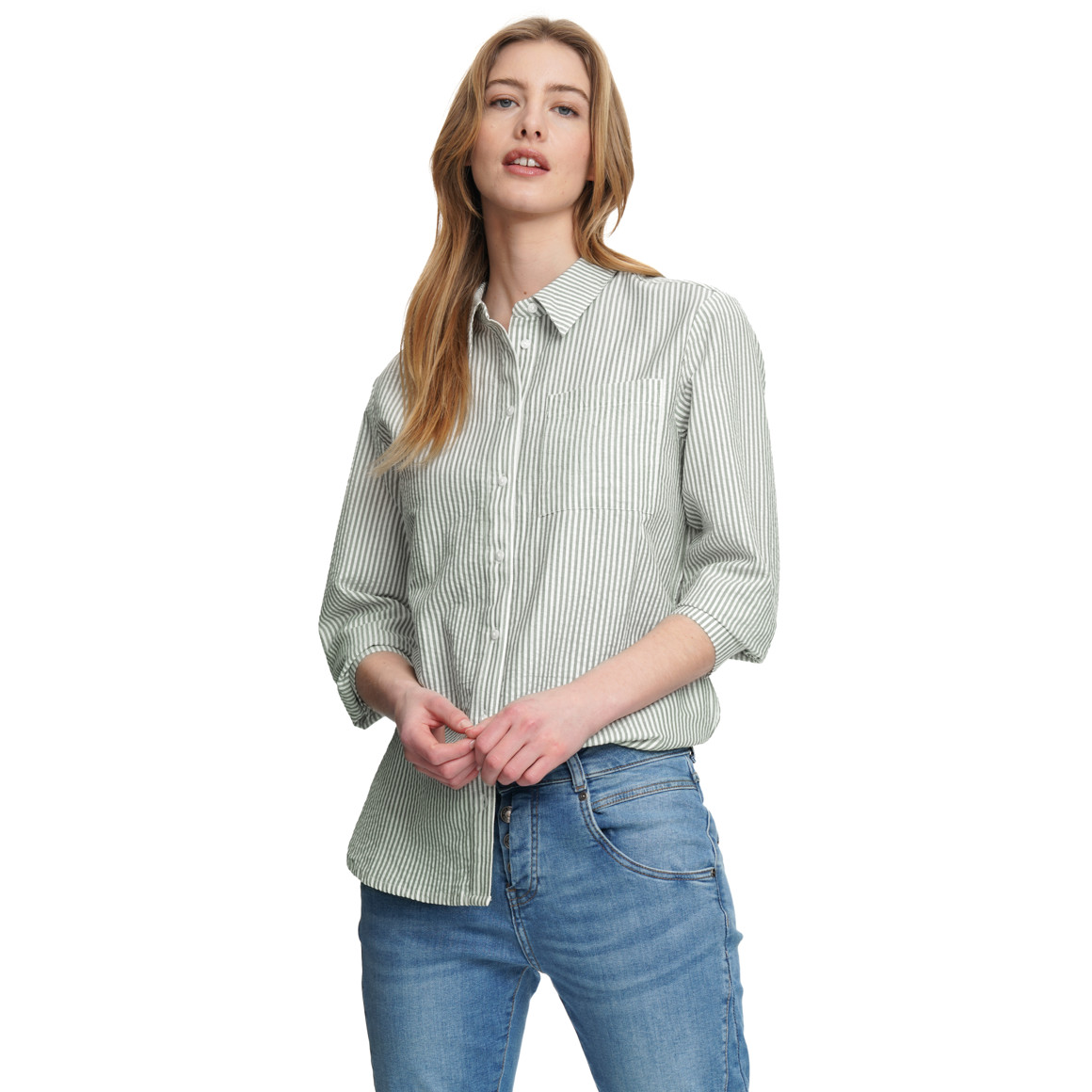 Damen Bluse in Seersucker-Optik