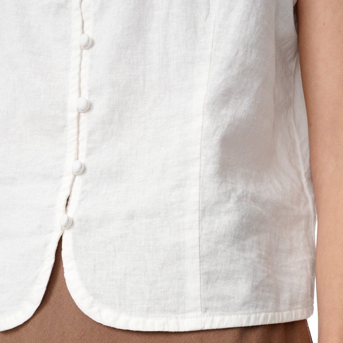 Damen Leinen-Blusentop mit Knopfleiste