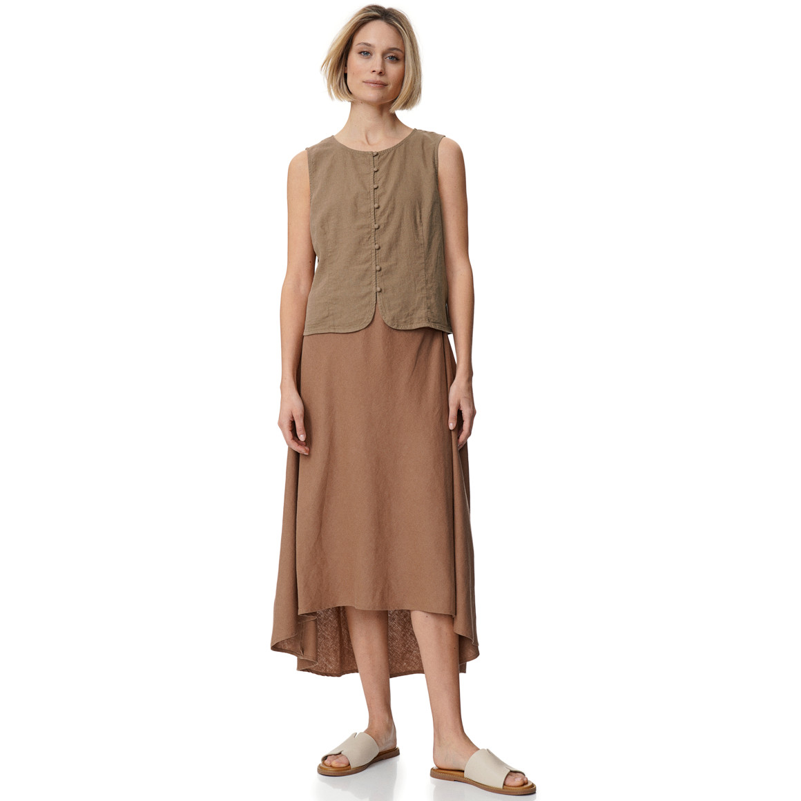 Damen Leinen-Blusentop mit Knopfleiste