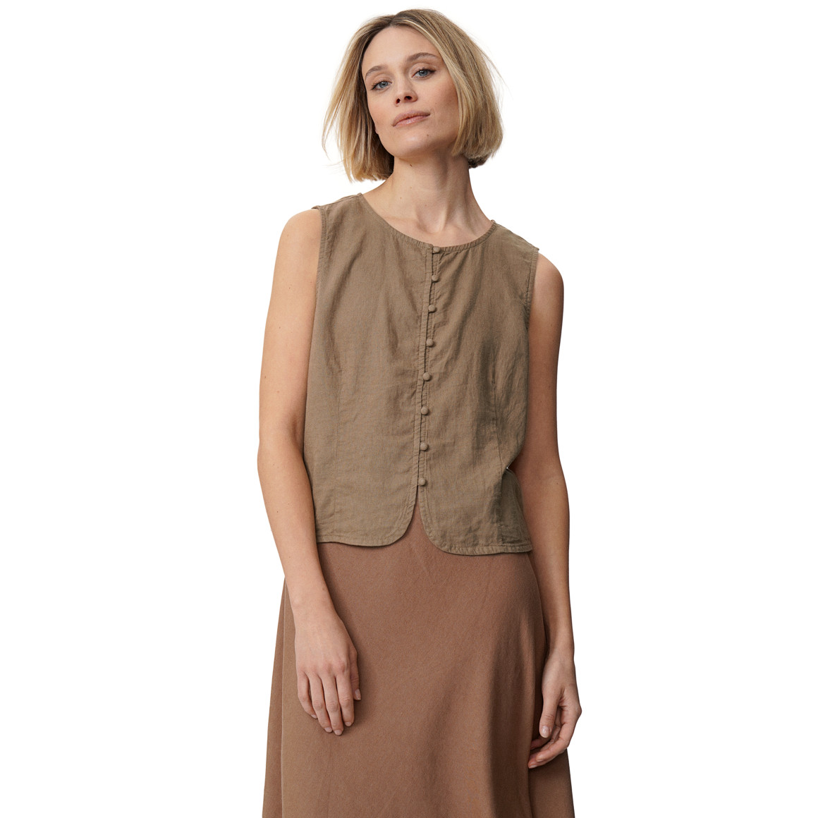 Damen Leinen-Blusentop mit Knopfleiste